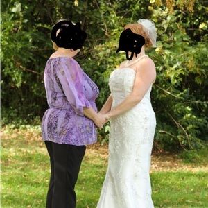 Vintage Hand beaded Italian Silk Ivory Wedding Dress Trumpet w/ bussel